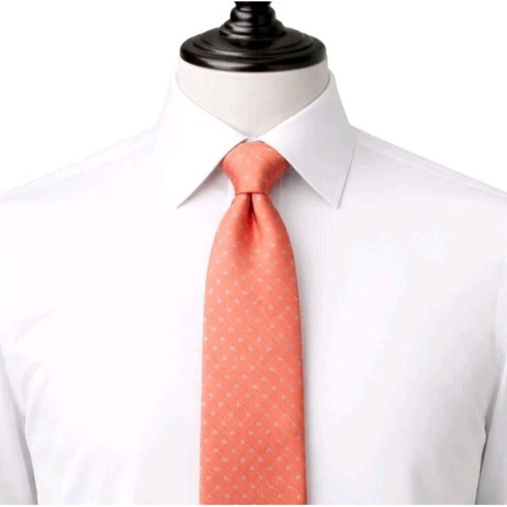 Kings Wharfe Vintage Silk Tie USA Made Coral Pink Herringbone Preppy Geometric - Picture 2 of 16